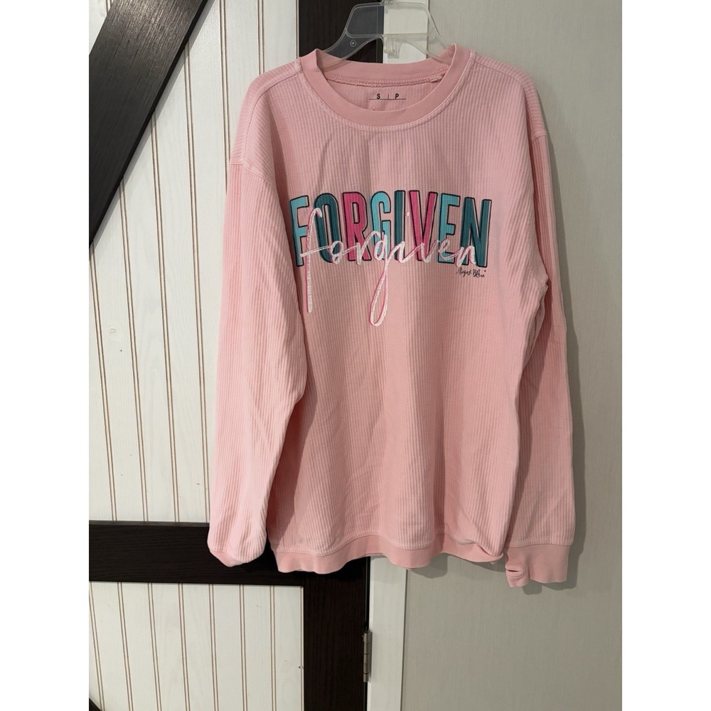 August Bleu Forgiven Pink Corded Ribbed Cotton Sweatshirt Small Thumbhole Cuffs